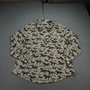 Tasha Polizzi Shirt Womens XL Beige Brown Horse Western Henley Long Sleeve